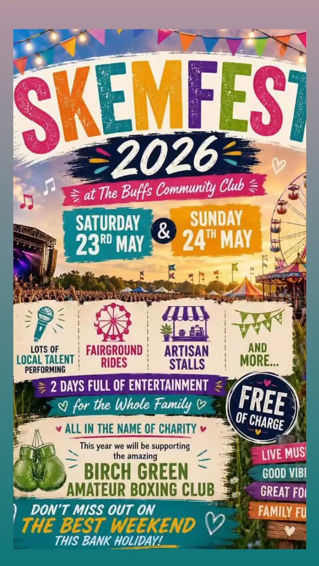 Helping out with live, outdoors sound at Skem Fest with E ROOMS this weekend.
May 23/24th 11am - 8pm
Totally Free to attend.
The Buffs Skelmersdale
