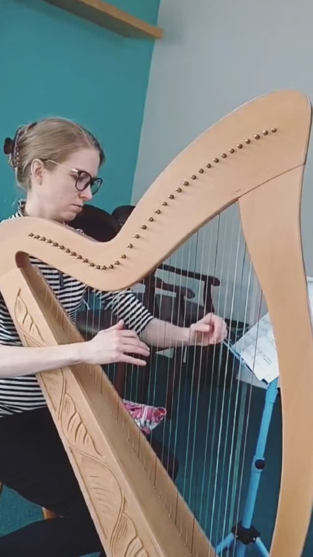 This is my “working harp” as I use it every day at work. I bought it online from Gear4Music. It is cheap (for a harp) and does not stay in tune very well, but it is still resonant and has been ideal as music therapy equipment.
Some residents who might not otherwise be interested in music therapy come to group when they hear I am bringing the harp. They participate by choosing the music they want to hear and discuss how they respond to it, either through open discussion or close ended prompts. By the end of the session, they are usually relaxed enough to improvise along with me on an instrument of their own.
Video credit to my coworker Bronya who took this mid session and to the ghosty who decided the music on my stand was sitting too high.
#musictherapist #musictherapy #carehome #residentialcarehome #complexcare #neurorehab #barchesterhealthcare #grouptherapy #healthcare #alliedhealthprofessionals