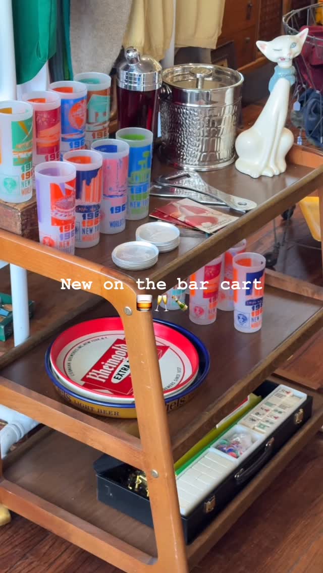 Bar cart refresh 🥂🥃🍸🍾
We are open Wednesday through Monday with coffee, pastries (they’re back!!), vintage, and more! Stop by 👋