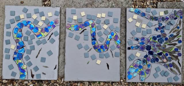 Just under a year ago I started on this mosaic tryptic, a commission from a lovely client (fellow artists themselves) who kindly understood i would take an absolute age getting it done and put me under no time constraints.🙏 with the volume of workshops i deliver from my home studio its been a juggle, particularly as the glazed ceramic tiles make do much mess!
Ill be posting more of the process and the final outcome, now its complete, over the next few weeks.
They're based on their very personal history of places they've lived along the Thames. Ive loved tge challenge of my journey creating this.
Im excited to see these hung in the client's home away from tge clutter and dust of my studio..