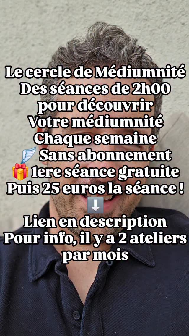 Si tu n'as pas encore fait l'atelier, le prochain est le 21 mai, tu peux t'inscrire sur mon site.
Puis tu peux essayer une séance du Cercle gratuitement. Le cercle est sans abonnement, tu peux acheter des séances à 25 euros pour découvrir tes premieres connexions et progresser au fil des semaines !
#mediumnite
Lien en description pour insta ⬇️ ci-dessous et en commentaire sur facebook