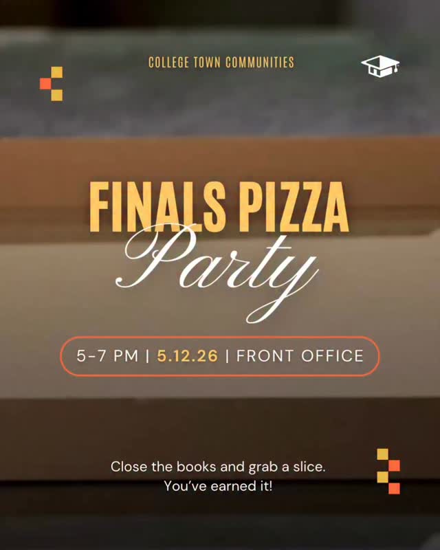 🍕 Pizza > Finals
Close the books and grab a slice. You’ve earned it!
📍 Tomorrow at the front office starting at 5 until supplies last!
First come, first served. See you there!
#CollegeTownCommunities #LiveWithin #PizzaParty #FinalsWeek #collegetownsanmarcos