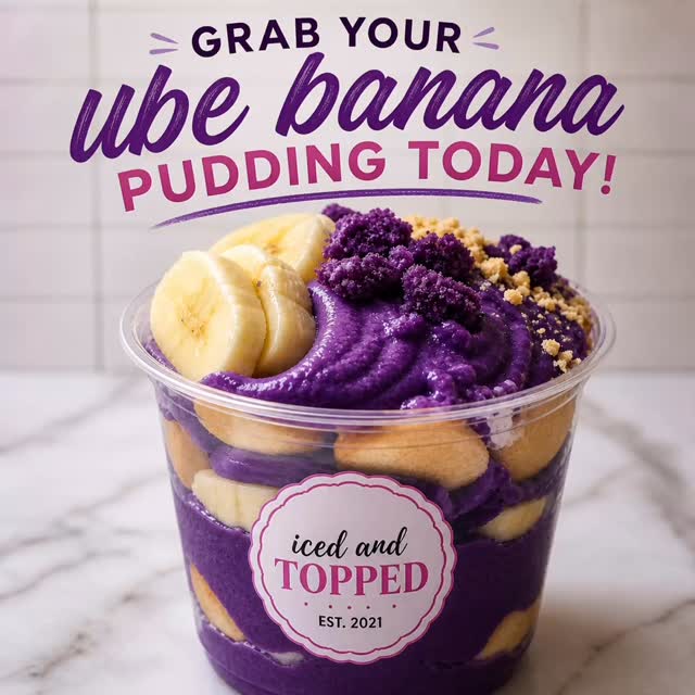 Meet your new obsession 💜
Ube Banana Pudding has officially arrived at Iced and Topped… and baby, it is EVERYTHING.
If you’ve never had ube before, let me introduce you properly — ube is a rich, velvety purple yam known for its smooth, slightly sweet, almost vanilla-meets-pistachio flavor. Now imagine that blended into a creamy, luxurious pudding…
Then layered with:
✨ Fresh, perfectly ripe bananas
✨ Soft, buttery vanilla wafers
✨ Whipped ube cream that melts into every bite
✨ A sweet crumble finish that seals the deal
Every spoonful is creamy, dreamy, and just the right amount of indulgent. It’s familiar… but elevated. Classic… but unforgettable.
This is not your regular banana pudding.
This is a whole experience.
💜 Now available at Iced and Topped Bakery Shoppe
📍 Douglasville
Come grab yours today before it becomes the item everyone’s talking about 👀✨
#IcedAndTopped #UbeBananaPudding #DessertLovers #DouglasvilleEats #AtlantaDesserts FoodieFinds PurpleDesserts SweetToothSatisfied NewOnTheMenu LuxuryDesserts