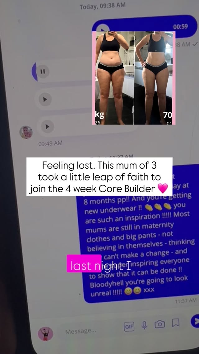 You could tweak your body… or you could become a whole new version of yourself 🥹
All from one little leap of faith 👀
I see it all the time. This mum, like lots of you - would take even the smallest of change. But with my 4 week programs, I’m there in the background dropping in everything you need to build hope, confidence, strength and the body you didn’t think would come 😍
I’m beyond proud of this mum. Some of my ladies get on in the background within the app, it works for them. Some contact me regularly, leaving voicenotes, asking Qs, and I am here for it ALL 😍.
I love getting to know & understand you - so if you need the reassurance, I’m here ♥️. It’s been the biggest pleasure getting to know this mum since February. Parenting solo a lot, with 3 young children, breastfeeding & living the mayhem… she is making it happen ☺️
The 4 week Beginner’s Core Builder is a game changer. You can’t build a house on no foundations… You can’t build your best body without laying these foundations.
The best bit - this works. Most continue to build the BEST version of themselves, like this mum, with my follow on programs: the Intermediate & the Advanced.
I also now have the Band & Tone 4 week program too, which works wonders for the whole body, not just the core 🎉
Her voicenote is everything ✨ I love my job 💕
If you’re struggling - why? You don’t deserve to, and I’m here 🫶. Join the Core Builder for June using the link in bio or pop me a msg for the intermediate/ advanced as I haven’t got round to sharing those in my bio yet 🤭