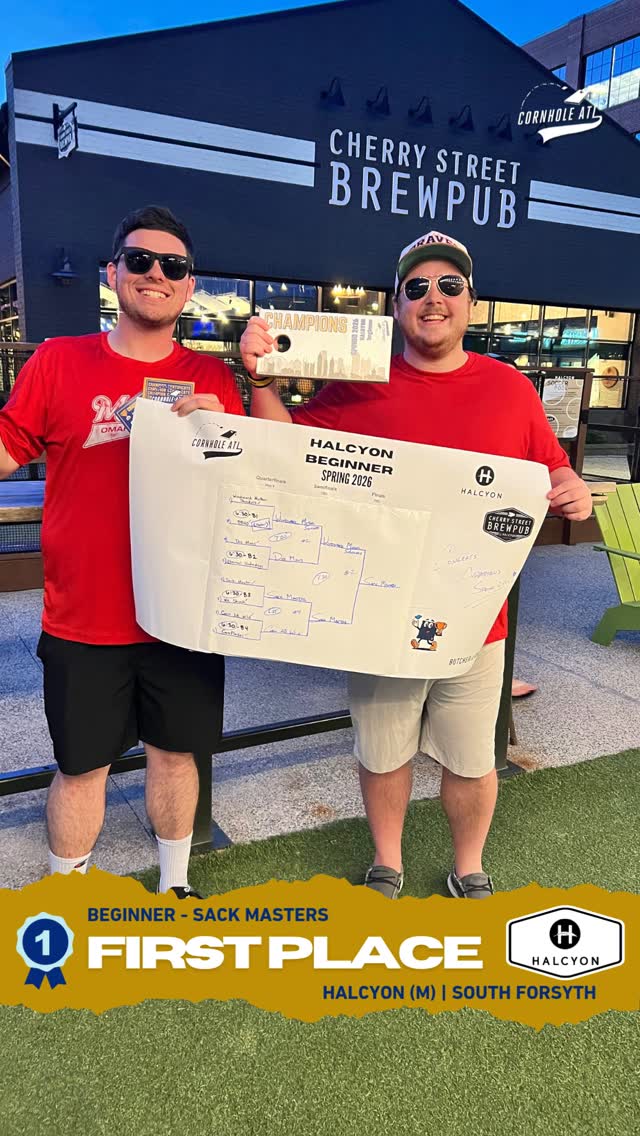 🌽Spring 2026 Playoff Results Part 1🌽
📍 @downtownwoodstock (Mon)
(Beg) 🏆 Sandbaggers 🥈 Corn to Be Wild
(Int) 🏆 Hands Off My Cornhole 🥈 Double Trouble
(Int+) 🏆 Just for Fun 🥈 Sweet and Spicy
(Adv) 🏆 BAD GUYS 🥈 Cornquistadors
📍 @visithalcyon (Mon)
(Beg) 🏆 Sack Masters 🥈 Windward Mother Shuckers
(Int) 🏆 Talk to Me Goose 🥈 Roller, I Hardly Know Her
📍 @acworthparksandrec
(Beg) 🏆 Shuck It 🥈 2 Tools 1 Board
(Int) 🏆 Bitchin Bags 🥈 Baggin and Braggin
(Adv) 🏆 Deez Nuts 🥈 Backyard Baggers
📍 @nofocumming
(Beg) 🏆 1 Guy 3 Chicks 🥈 The Glitch Holes
(Int) 🏆 IS IT IN? 🥈 Taco Bout Us
(Adv) 🏆 Why So Serious? 🥈 Hardcore Corn
📍 @schoolhousebeer
(Beg) 🏆 IPA! In This Economy 🥈 Hokie Jackets
(Int) 🏆 Drinks & Casual Sacks 🥈 Dave’s Harry P
(Adv) 🏆 Peinabombillas 🥈 Corn Dawgs
📍 @theboxsportbar (Mon)
(Int) 🏆 Agents of the Corn 🥈 Prestige Worldwide
📍 @railyardgrayson
(Beg) 🏆 In The Bag 🥈 Two Old Bags
(Int) 🏆 Bag Assassins 🥈 Davigail
(Int+) 🏆 Andy’s Regulars 🥈 Bag A Bonds
(Adv) 🏆 Scum Bags 🥈 What Board Am I?