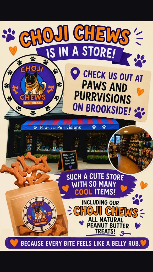 BIG NEWS 🐾💜
Choji Chews is officially in a STORE!! 🎉
You can now find our all natural peanut butter treats at Paws and Purrvisions on Brookside! 🦴✨
This shop is seriously the cutest and is filled with so many fun and unique items for your pets. We are so excited to have Choji Chews on their shelves and be part of such an amazing local pet community 💜🐶
If you’re in the KC area, make sure to stop by, shop small, and grab your pup some treats! 🐾
📍Paws and Purrvisions
Brookside, Kansas City
Thank you all so much for the support. This is such a huge milestone for us 🥹💜 #chojichews #dogtreats #kansascity #kcdogs #shoplocalkc