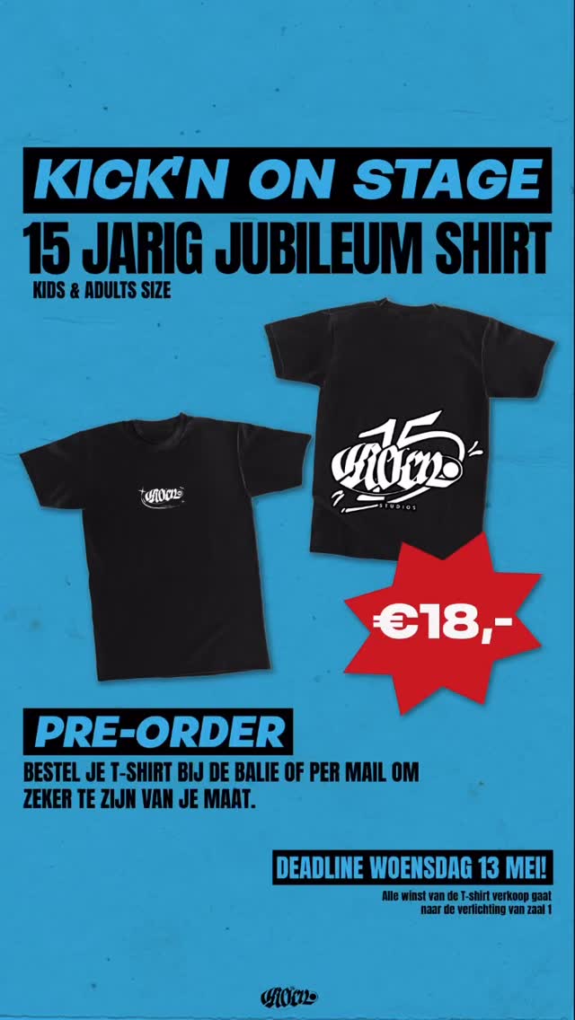 PRE ORDER NOW!
.
Mis het niet! Pre order nu je limited edition T-shirt voor Kick’n On stage 2026!
.
Wil je verzekerd zijn van een T-shirt, pre order dan voor woensdag nog bij de balie of stuur een mail naar kicknstudios@gmail.com!! Dan kun jij shinen ON STAGE in dit shirt✨️! Let op : OP = OP! De Pre order sluit op woensdag 13 mei! Daarna zijn alleen de beschikbare maten te koop.
.
Beschikbaar in de maten :
kids : 4y - 6y - 8y - 10y - 12y
Adults : XS - S - M - L - XL - XXL
.
#drip #tshirt #bestelnu #lookingfly #limitededition