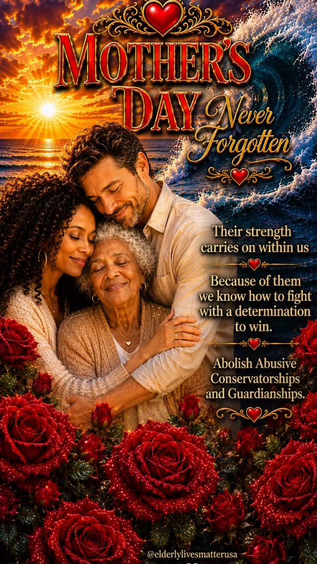 Mother's Day dearly and affectionately remembered for all of our Mothers who have passed, second Mothers who have passed and for those Mothers who passed away in abusive Conservatorships and Guardianships.
We love you Moms in Spirit...always. 🌹🌹🌹🕊️
And we send love and healing to the Sons and Daughters who protected their Moms, physically, mentally, and emotionally. Today is difficult for many advocates, adult children, knowing that they cannot bring flowers to, hug, nor spend the time that was stolen from them with their dear Moms. 🙏🏽❤️🩹 We love u and hang in there today.
#mothersday #conservatorships #guardianships #humanrights #civilrights