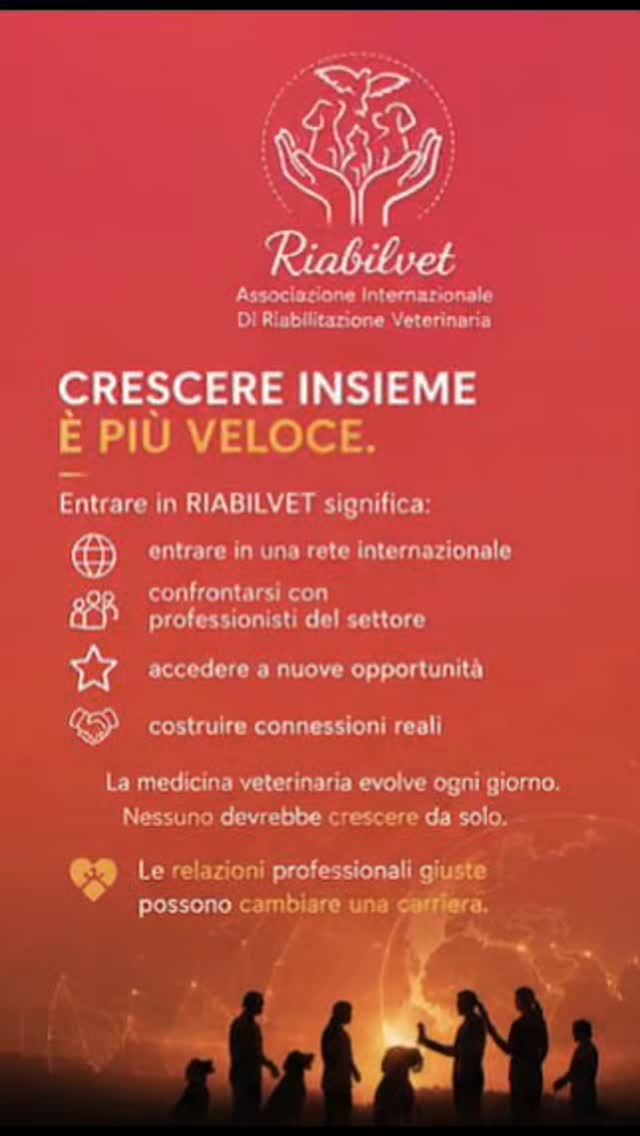 🇮🇹 IL VALORE DI FAR PARTE DI UN’ASSOCIAZIONE
🤝 Crescere da soli è possibile.
Crescere insieme è più veloce.
Entrare in RIABILVET significa:
✔ entrare in una rete internazionale
✔ confrontarsi con professionisti del settore
✔ accedere a nuove opportunità
✔ costruire connessioni reali
La medicina veterinaria evolve ogni giorno.
👉 Nessuno dovrebbe crescere da solo.
💬 Le relazioni professionali giuste possono cambiare una carriera.
#Riabilvet
#NetworkingVeterinario
#VeterinaryRehabilitation
#FormazioneVeterinaria
🇬🇧THE VALUE OF BEING PART OF AN ASSOCIATION
🤝 Growing alone is possible.
Growing together is faster.
Being part of RIABILVET means:
✔ joining an international network
✔ connecting with professionals in the field
✔ accessing new opportunities
✔ building meaningful relationships
Veterinary medicine evolves every day.
👉 No one should grow alone.
💬 The right professional connections can change a career.
#Riabilvet
VeterinaryNetworking
VeterinaryRehabilitation
ProfessionalGrowth