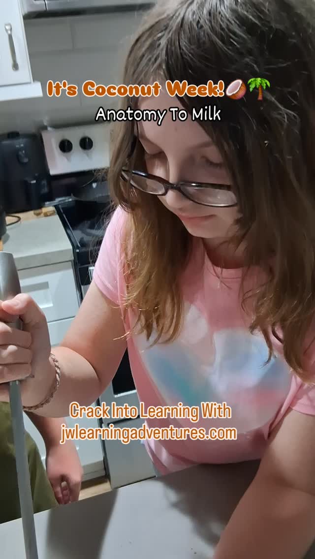 🥥🌴We're cracking into the anatomy of coconuts and using its meat to create sweet coconut milk. Coconuts are ripe with learning opportunities and we are exploring them all!
👋Get homeschool support, encouragement, resources, inspiration, and fun straight to your inbox. Sign up for free at jwlearningadventures.com
🧡Learning is a lifelong adventure-let's make it a fun one!
#coconuts#science#botany#learningwithfood#homeschoollearning