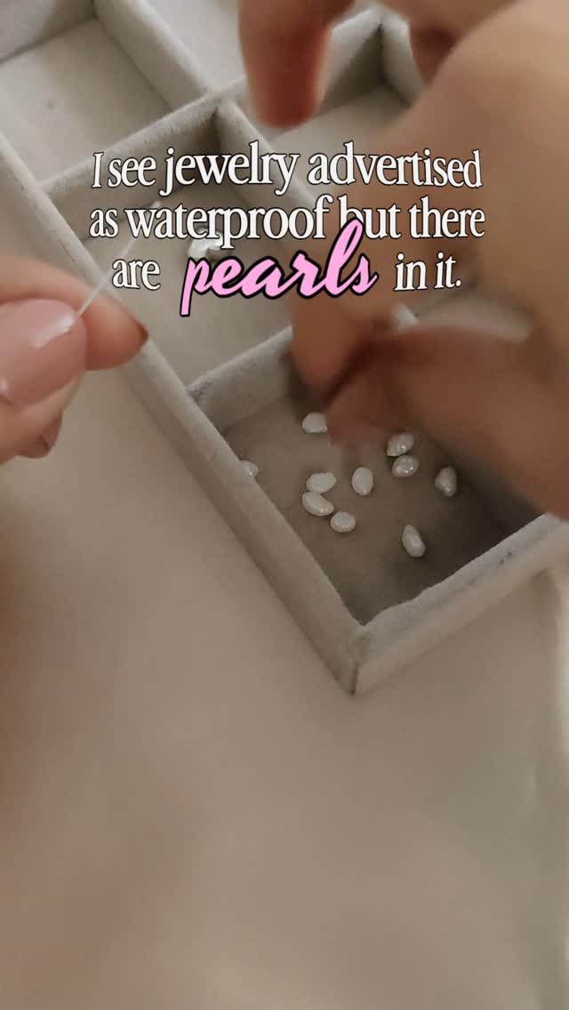 “Waterproof pearl jewelry” is one of the biggest jewelry marketing myths.
Your pearls should be the last thing you wear and the first thing you remove.
Pearls are NOT stones. They’re organic gems formed inside living mollusks, which makes them naturally delicate and porous.
That means perfumes, sweat, shampoo, chlorine, salt water, harsh soaps, and even constant moisture can slowly damage their surface and dull their shine.
So if a brand is calling pearl jewelry “fully waterproof,” they’re either talking only about the metal parts… or ignoring how pearls actually behave.
Real pearls need care.
Because luxury isn’t about being indestructible. It’s about lasting beautifully when treated well.
