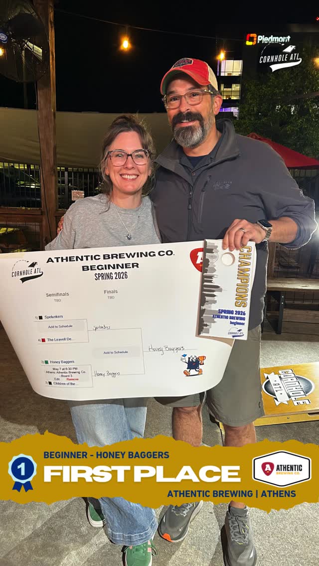 🌽Spring 2026 Playoff Results Part 3🌽
📍 @athenticbrewing
(Beg) 🏆 Honey Baggers 🥈 Spelunkers
(Int) 🏆 Ye Olden Throwers of Baggs 🥈 51% Funner
(Adv) 🏆 Bags of Steel 🥈 T&M
📍 @atkinsparksmyrna
(Beg) 🏆 Football Bats 🥈 StudsSudsThuds
(Int) 🏆 Wakefield Bagmen 🥈 Talking Heads
(Adv) 🏆 Rocky Top Baggers 🥈 Sack Attack
📍 @avenueeastcobb
(Beg) 🏆 That’s the Wrong Hole 🥈 The Cornstars
(Int) 🏆 B1G Guys 🥈 Pier Beers
(Adv) 🏆 Terrapin Station 🥈 Shaken Not Stirred
📍 @cityspringsdistrict
(Int) 🏆 Caught Fire 🥈 Having Fun
📍 @millersalehouse
(Beg) 🏆 Toss Me Maybe 🥈 Corn Hub
(Int) 🏆 Two Guys One Hole 🥈 Master Baggers
(Int+) 🏆 Holemates 🥈 Shuck Off
(Adv) 🏆 Yuuup 🥈 Military Grade Bourbon Baggers
📍 @theforumptc
(Beg) 🏆 Lady Dirtbagz 🥈 Hole Lotta Milner
(Int) 🏆 Cobbs & Robbers 🥈 We Love Tossing In The Spring
(Adv) 🏆 Updog 🥈 That 4th Effin Bag
📍 @townattrilith
(Beg) 🏆 Wrecking Crew 🥈 Dawg Gone Bama
(Int) 🏆 Just Us 🥈 Snap, Crackle, Pop
(Int+) 🏆 Tim Stanfield 🥈 Floridians
(Adv) 🏆 HOLE HEARTED 🥈 Crusty Leftover