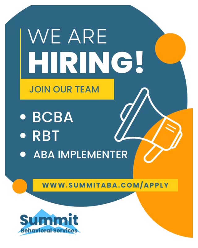 Looking for a job that feels meaningful and rewarding? We’re hiring!
At Summit, our teams help children build important skills in areas like communication, academic readiness, and daily living skills, while celebrating big and small successes every day.
We’re currently looking for:
•BCBAs
•Registered Behavior Technicians (RBTs)
•ABA Implementers
If you’re caring, dependable, and excited to make a difference, we’d love to hear from you!
Visit our website to learn more about our open positions and apply: summitaba.com/apply