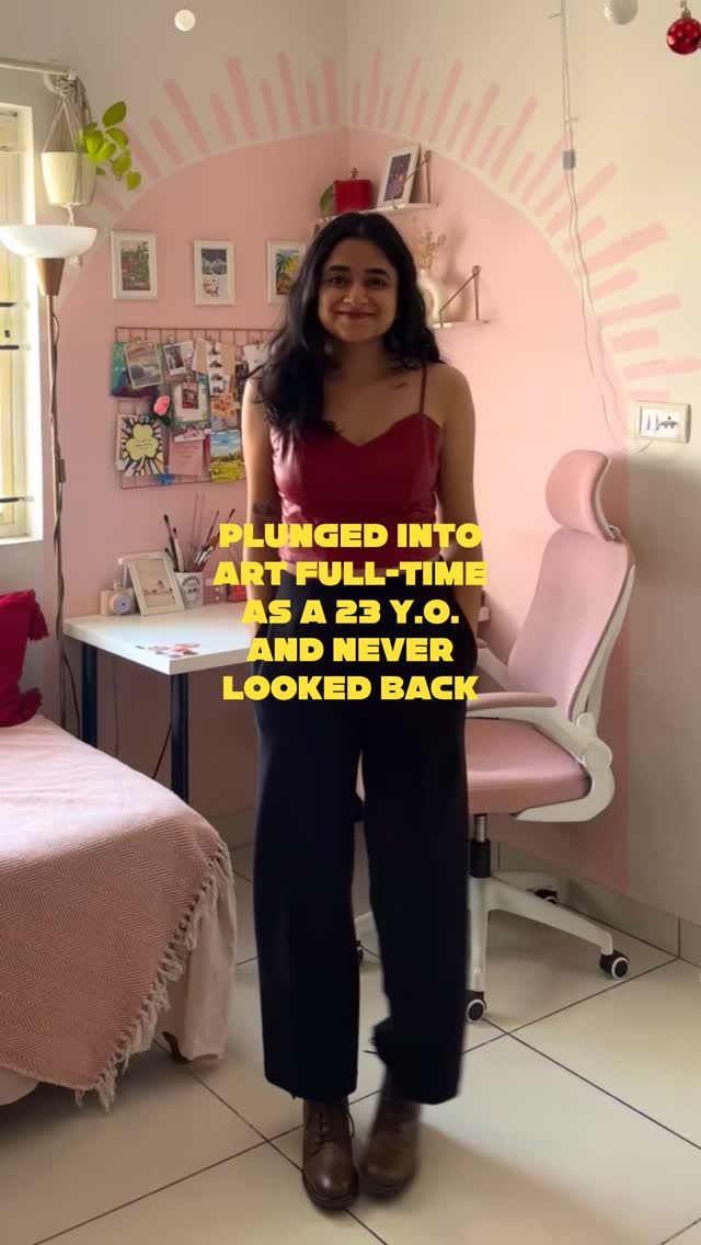 someone who plunged into being a full time artist with absolutely no background in it with only a basketful of delulu and vibes
this is where i started
in late 2020
while i was doing my CA articleship
2020 was the year when i first made a physical product - ofcourse it was christmas cards :P
being from a finance and accounts background
when i first stepped into the print shop by myself
i didnt know what CMYK vs RGB was
i didnt know was GSM was (GST i know, GSM???)
i didnt know that taking a printout of the same thing can come out SO different each time
but here i am
a lil more than 5 years since my first smol product
still sticking to it
still being delulu.
and launching my biggest collection yet
i’m anjali,
now an illustrator, designer and small shop owner.
i wanna say how incredibly grateful i am.
for all of you who have been a part of this journey since day 1 and who continue to join me on this journey, thank you. so much. for keeping me going.
if you’re on a similar path, keep going you! ✨
#biz #fakeittillyoumakeit