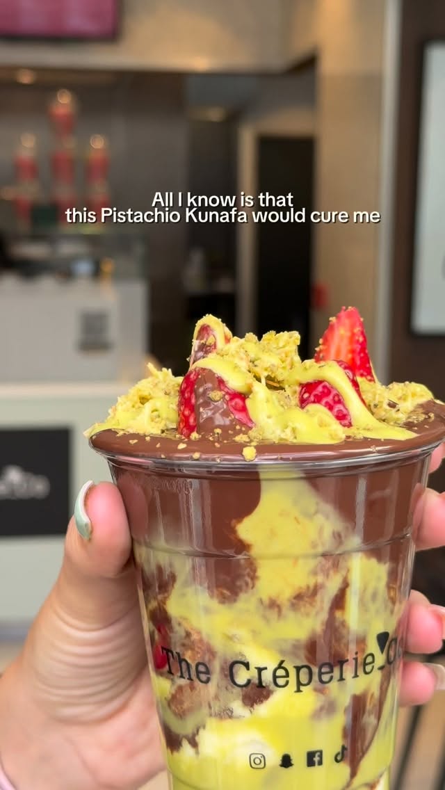 ALL I KNOW IS THAT THIS PISTACHIO KUNAFA CUP WOULD CURE ME!💫
#Creperie #CreperieCo #PistachioKunafa #DessertCup #ManchesterFood