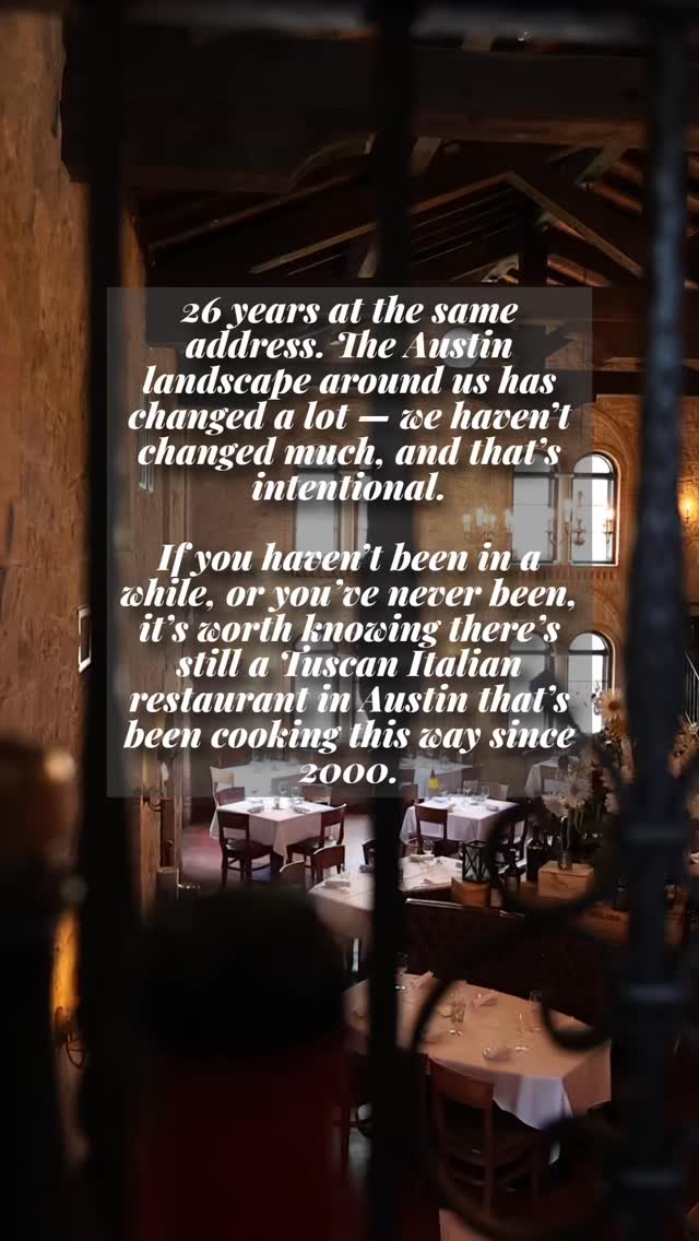 26 years at the same address. The Austin landscape around us has changed a lot — we haven’t changed much, and that’s intentional.
If you haven’t been in a while, or you’ve never been, it’s worth knowing there’s still a Tuscan Italian restaurant in Austin that’s been cooking this way since 2000.
📍 6203 N Capital of Texas Hwy
📞 (512) 349-7667
sienaaustin.com
#SienaAustin #ItalianFoodAustin #AustinItalian #TuscanCuisineATX