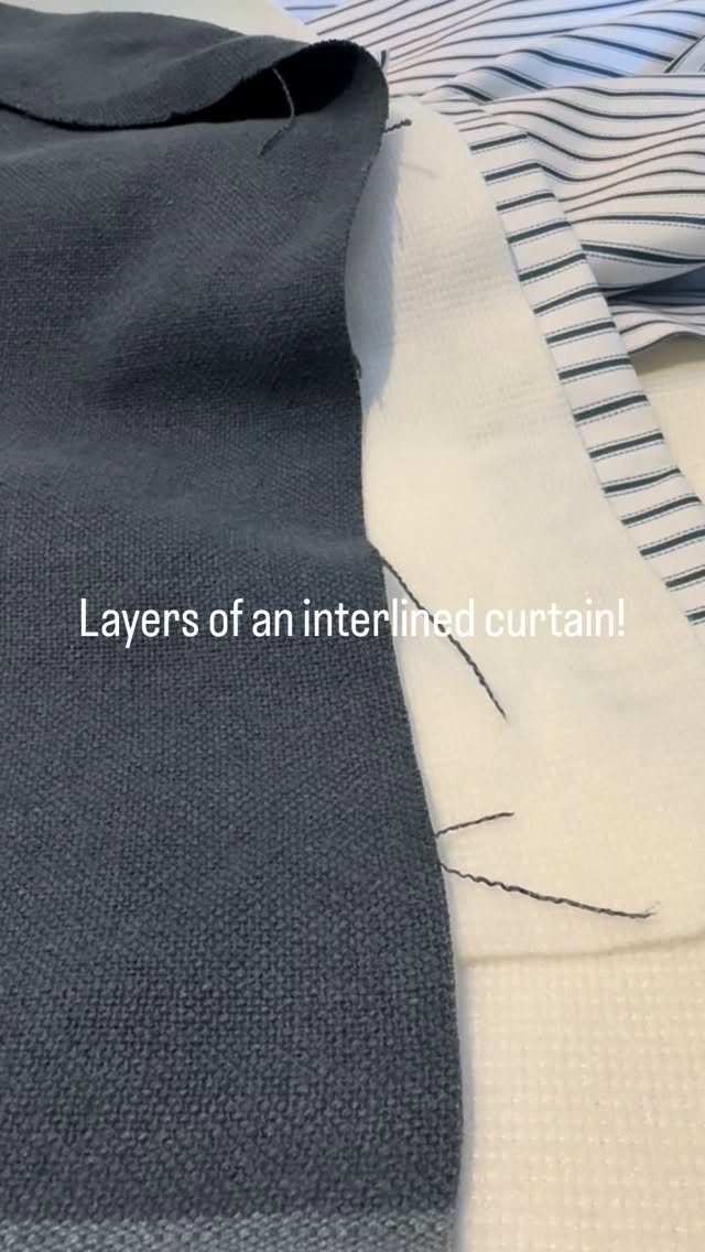 Layers of an interlined curtain! A little behind the scenes look at the layering process for these navy linen curtains. Combining the face fabric with interlining and a contrasting blackout ticking slowly stitched together. There is going to be a slight twist on the heading too. Can’t wait to see the end result. #curtainmakercornwall #handmadeincornwall #curtaindetails #curtaindesign #slowliving