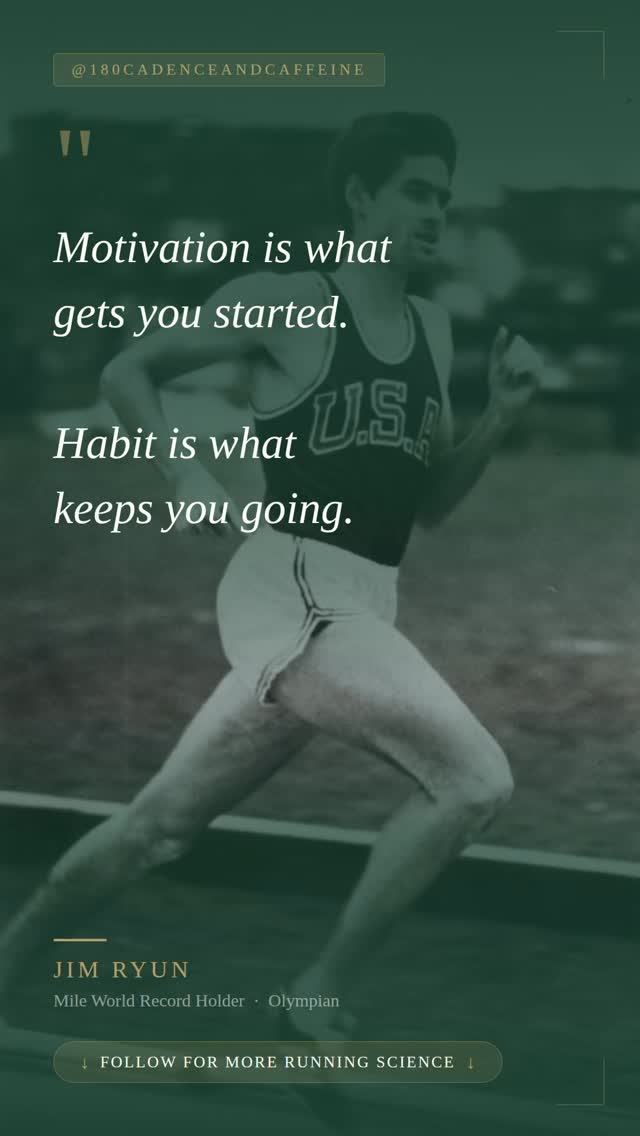 HABIT > MOTIVATION
Most runners quit before the habit forms.
Research suggests it takes 40 to 66 days of consistent behavior before something becomes automatic. Most people give up in week two, when motivation fades and the habit hasn’t locked in yet.
That gap between motivation and habit is where runners are born
🏃 💨
Here’s how to close it:
→ Plan your run for the morning, you have more will power in the morning than after being beat down by the day
→ Start smaller than you think you need to. A 10-minute run you actually do, beats a 10-mile plan you abandon.
→ Attach it to something you already do. Same time, same route, same trigger. Consistency of context accelerates habit formation.
→ Track the streak, not the pace. In the early weeks, showing up IS the workout.
→ Protect the first 6 weeks. Don’t race, don’t overtrain, don’t let life negotiate your runs away. That window is everything.
Jim Ryun started running at 16 and barely made his high school team. Two years later he was at the Olympics. The talent was always there the habit unlocked it.
The full quote:
“The motivation is the easy part; the desire to keep going for the first bit is perhaps the most critical. But all of that means nothing unless you form a habit out of running.”
— Jim Ryun
💬 What finally made running stick for you? Comment below 👇
#habits #StartRunning #Running