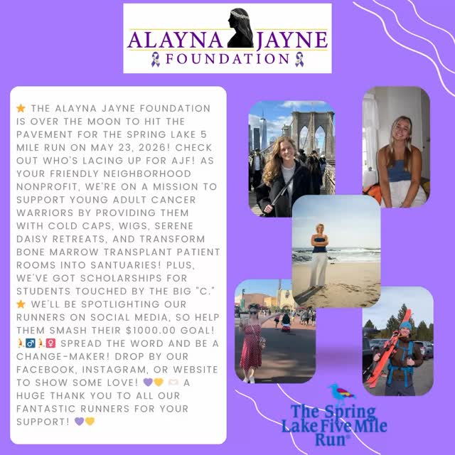 💜💜There is still time to support our runners! 🏃🏼♀️🏃🏼This Saturday- May 23, 2026! Our amazing team of runners will be racing their way to the finish line at the Spring Lake 5 mile run. 💜💜 🏃🏼THE LINK FOR EACH RUNNER CAN BE FOUND IN OUR INSTAGRAM BIO 🏃🏼♀️It will include a direct link to their personal Give Butter fundraising page. We warmly encourage you to visit these pages, contribute generously to help them achieve—or even surpass—their fundraising goal of $1,000.00. Every single donation, no matter its size, directly translates into more support for patients and families in need.