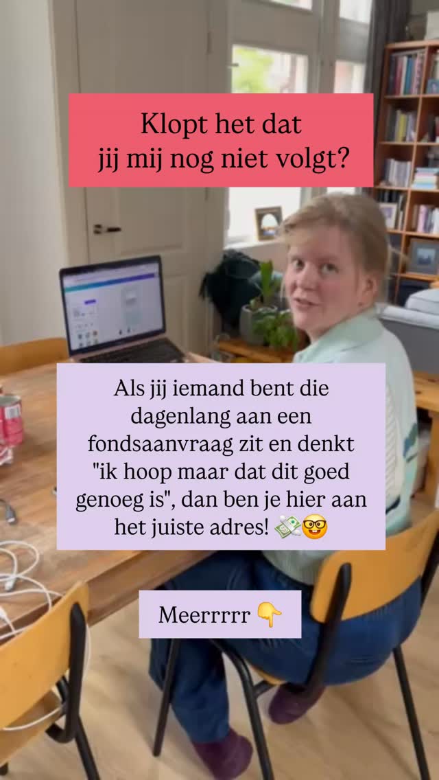 Ik ben Maartje en ik help makers begrijpen hoe fondsen écht werken.
Niet met beloftes maar met heldere uitleg, praktische inzichten en een eerlijke inkijk op wat er aan de andere kant van die tafel gebeurt.
Volg me als je goede ideeën hebt en ook wil snappen hoe je ze gefinancierd krijgt. 💜