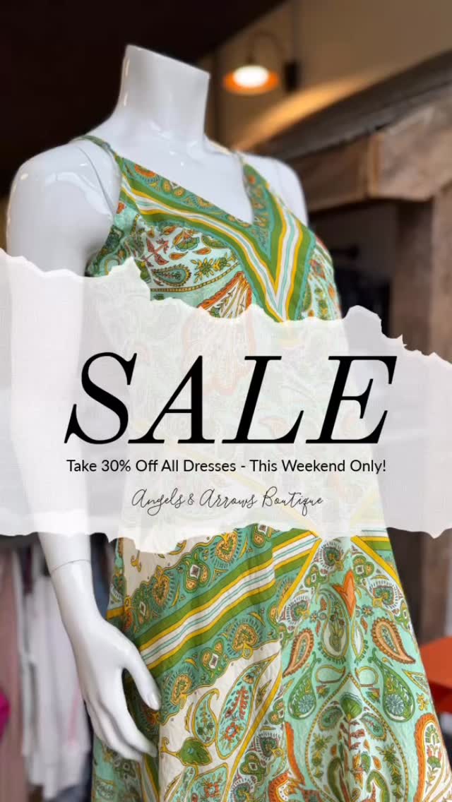30% OFF All Dresses this Weekend at Angels & Arrows Boutique!!! 🛍️ Snag your favorites at a great price!
#dresses #sale #downtownbaraboo #boutiquestyle #ladiesfashion