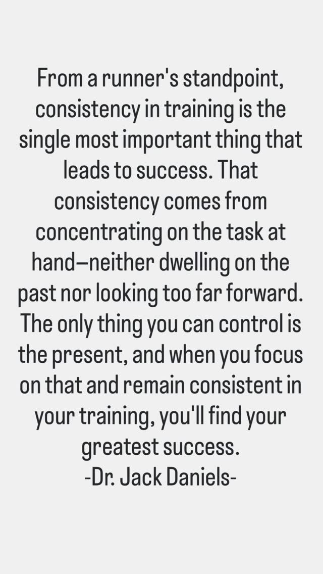Jack Daniels — exercise physiologist, Olympic coach, and the man Runner’s World once called “the world’s best coach”, built his entire training philosophy on a deceptively simple idea: almost any runner can have a great workout now and then, but consistency is the key to productive training. 
His framework wasn’t about chasing peak days. His philosophy was do the minimum amount of work for the maximum payoff: structured, purposeful, repeated. Week after week. Month after month. The only thing you can control is the present, and when you focus on that and remain consistent in your training, you’ll find your greatest success. 
No shortcuts. No hero workouts. Just the boring, beautiful math of showing up.
#running #getfit #runningmotivation #consistency