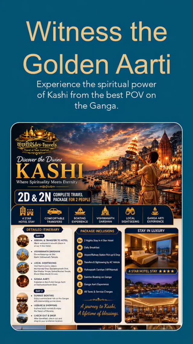 ⨠Har Har Mahadev āØ
Planning a spiritual escape to the heart of India? šø
Experience the magic of Varanasi with our all-inclusive travel packages by KashiRides Travels ššš
š„ PACKAGE HIGHLIGHTS š„
ā
Hotel Stay
ā
Airport / Railway Station Transfers
ā
VIP Darshan at Kashi Vishwanath Temple
ā
Divine Ganga Aarti Experience
ā
Sunrise Boat Ride on River Ganga š
ā
Local Sightseeing
ā
Comfortable & Hassle-Free Travel
š Explore the spiritual vibes of:
⨠Assi Ghat
⨠Dashashwamedh Ghat
⨠Sarnath
⨠Sankat Mochan Temple
⨠Kal Bhairav Temple
š Starting at Attractive Prices
šØāš©āš§ Perfect for Couples, Families & Groups
š Book Now Before Slots Fill Up!
š² +91 9277342639
š§ info@kashirides-travels.com
š¬ DM āHAR HAR MAHADEVā to get full itinerary instantly!
#Varanasi #Kashi #Banaras #KashiVishwanath #GangaAarti VaranasiTour BanarasDiaries TravelIndia SpiritualJourney HarHarMahadev BoatRide TempleTour KashiRidesTravels VaranasiTrip UttarPradeshTourism IncredibleIndia TravelGram ExploreVaranasi Mahadev BanarasTourism