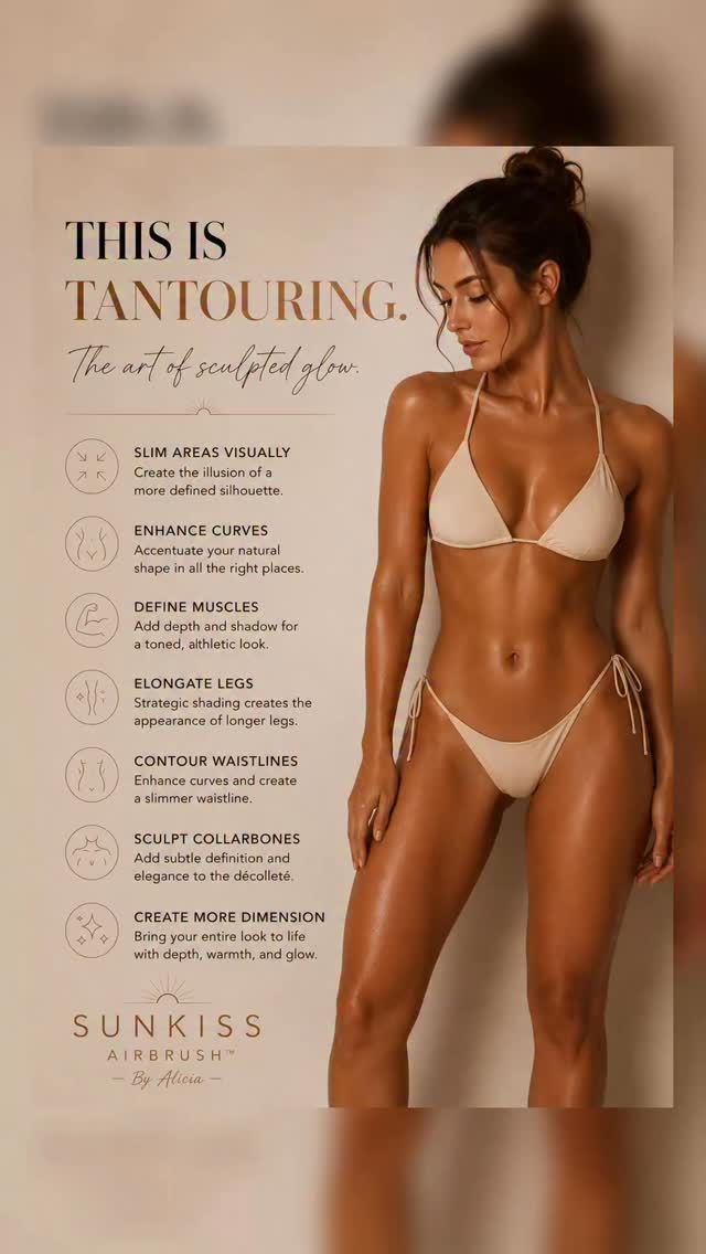 ✨ Professional tantouring uses strategic airbrush placement to subtly contour the body — enhancing curves, defining collarbones, elongating legs, and creating dimension in all the right places. 🤎✨
No harsh lines.
No obvious contour.
Just seamless, skin-like definition that photographs beautifully 📸 and somehow makes everything look a little more sculpted.
The best part?
NO ONE EVER KNOWS WHY YOU LOOK SO GOOD.
They just know you do. ✨
At Sunkiss Airbrush™ By Alicia, every glow is custom-blended to your skin tone, undertones, and body structure for the most natural-looking result possible. Because your tan should match your skin, not change it. 🤎
✨ Custom-blended. Never generic. Always you. ✨
Book your sculpted glow online and experience Luxury Airbrush Tanning. Redefined.
#SunkissAirbrushByAlicia #Tantouring #LuxurySprayTan #CustomSprayTan #GlowSculptMethod #BodyContouring #AirbrushTan #LuxuryBeauty #NaturalLookingTan #EditorialBeauty #CustomBronze #HealthyGlow #GlowExpert #LongIslandSprayTan #WoodburyNY #LuxuryGlow #ModernBeauty #CleanBeauty #BeautyEditorial #ContourTan #VSModel #ModelGlow