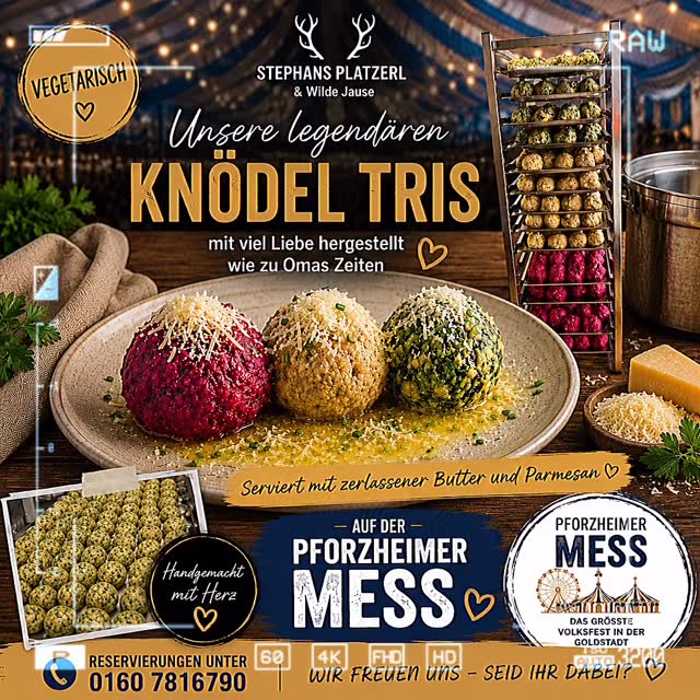🥔✨ Jetzt auf der Pforzheimer Mess: Unsere legendären Knödel Tris! ✨🥔
Sie sind seit Jahren ein echter Publikumsliebling und für viele Gäste längst ein fester Bestandteil unseres Weihnachtsmarktes. Jetzt könnt ihr sie auch wieder auf der Pforzheimer Mess genießen! ❤️
Mit viel Liebe und echter Handarbeit entstehen täglich unsere:
🟣 Rote-Bete-Knödel
🟡 Käseknödel
🟢 Spinatknödel
Serviert mit zerlassener Butter und frisch geriebenem Parmesan – einfach wie zu Omas Zeiten. 😍
🌱 Vegetarisch
🥔 Handgemacht mit Herz
❤️ Täglich frisch zubereitet
Wer sie bereits vom Weihnachtsmarkt kennt, weiß, warum sie so beliebt sind. Und wer sie noch nie probiert hat, sollte sich diesen Genuss nicht entgehen lassen.
📍 Stephans Platzerl & Wilde Jause
🎡 Pforzheimer Mess
📞 Reservierungen: 0160 7816790
Wir freuen uns auf euch!
#PforzheimerMess #StephansPlatzerl #WildeJause #KnödelTris #Vegetarisch Hausgemacht Pforzheim Volksfest Lieblingsgericht MitLiebeGemacht 🥔❤️✨