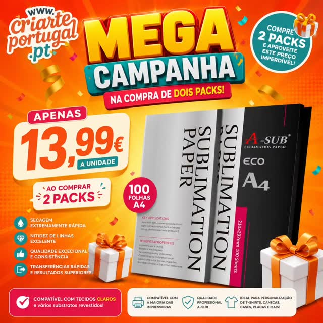 🔥 MEGA CAMPANHA ALERTA! 🔥
A oportunidade perfeita para quem vive da personalização chegou 😍
💥 Na compra de 2 packs A-SUB A4, cada unidade fica por apenas 13,99€!
✔️ Secagem ultra rápida
✔️ Cores vibrantes
✔️ Qualidade profissional
✔️ Ideal para t-shirts, canecas, placas e muito mais!
🚨 Promoção limitada ao stock existente!
Marca aquele amigo que trabalha com sublimação e não pode perder esta 👀👇
📦 Disponível em: www.criarteportugal.pt
#MegaCampanha #SublimaçãoPortugal #ASUB #Personalizados #CriartePortugal