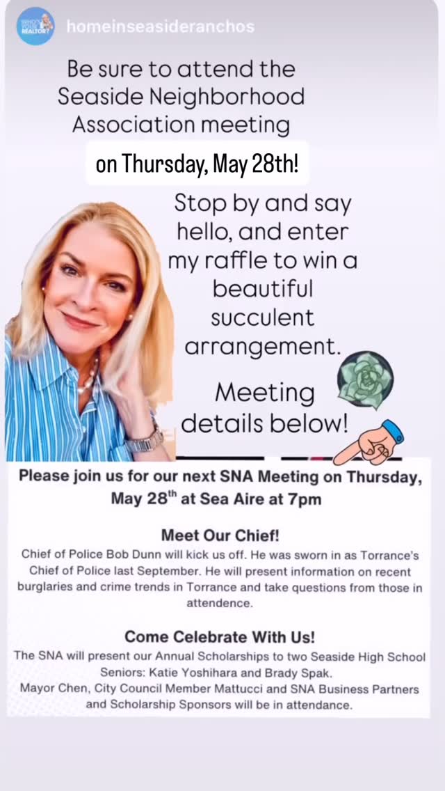 Seaside neighbors... Hope to see you at this important and inspiring meeting! Come celebrate with your Seaside Neighborhood Association! 🎉 #seaside #seasideranchos #sna