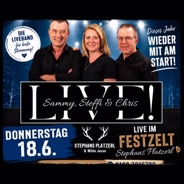 🎉 Die Stimmung ist garantiert! 🎉
Am Donnerstag, 18.06., sorgt die beliebte Liveband LIVE! mit Sammy, Steffi & Chris wieder für beste Unterhaltung im Festzelt von Stephans Platzerl & Wilde Jause auf der Pforzheimer Mess. 🍻🎶
Freut euch auf einen geselligen Abend mit Livemusik, guter Laune, leckerem Essen und kühlen Getränken.
📍 Pforzheimer Mess
🕕 Donnerstag, 18.06.
📞 Reservierung: 0160 7816790
❤️ Wir freuen uns auf euch – seid dabei!
#PforzheimerMess #StephansPlatzerl #LiveMusik #Festzelt #Pforzheim Volksfest BesteStimmung WildeJause MessPforzheim GemeinsamFeiern FestzeltStimmung 🍻🎶🎉