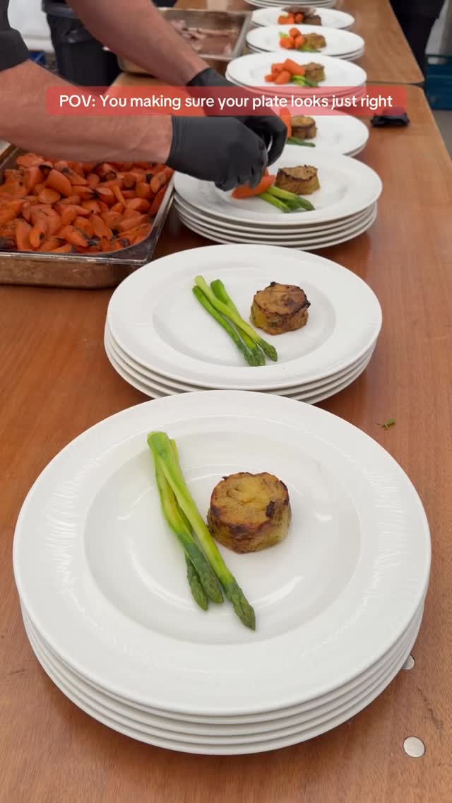 Always precision in our kitchens … making sure every plate from 1 to 120 looks exactly the same! Roasted Rump of Lamb, Colcannon Cake, Roasted Carrots, Asparagus, Mint Hollandaise #greatchefs #weddingcatering #summerwedding #outsidecatering #lamb