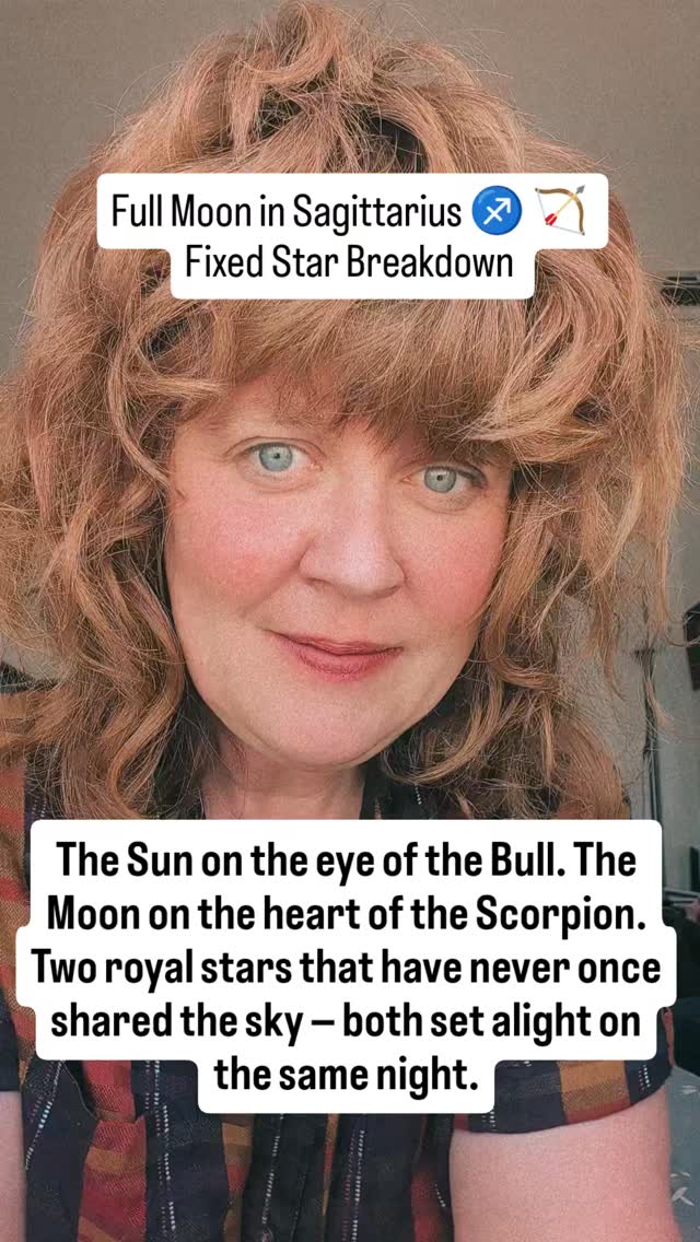 On May 31st the Full Moon stands at almost ten degrees of Sagittarius, and it sets the two great lights of the sky down on two of the four royal stars at once. The Sun comes to rest on Aldebaran, the eye of the Bull, at ten degrees of Gemini. The Moon comes to rest on Antares, the heart of the Scorpion, at ten degrees of Sagittarius — both within a breath of exact.
The ancient Persians called these four stars the Watchers, sentinels posted at the four corners of the year. Aldebaran kept the gate of spring, where the light walks in. Antares kept the gate of autumn, where the light learns to leave. And the old astronomers noticed something the sky seems to do on purpose: these two are never allowed to meet. When the Bull's eye lifts in the east, the Scorpion's heart is already going down in the west. Five thousand years of circling, and not once a meeting — except through us, on a night like this, when the two great lights stand watch on each of them and let them face each other through our eyes.
Ptolemy gave them both the nature of Mars, but they wear it differently. Aldebaran is the eye that fixes on the horizon and walks straight toward it. Antares is the heart so red the ancients mistook it for the planet of war — the one willing to go down into the dark and come back changed. One sees, one feels; one sets out, one descends. And both keep the same ancient promise — honor, power, the win — but only while integrity holds.
There's one last thread. The Moon touches Saturn in Aries, where Saturn sits in fall, presiding over the slow coming-apart of old structures and habits already turning brittle. Antares named the season; Saturn brings the tools. Autumn in the garden — the dried stalk, the spent ground — and the touch of Saturn is what lets you pull it up, not in grief but in recognition. This Moon doesn't ask you to choose between the eye and the heart. It asks if you can carry both: the clear sight to name what's ending, and the depth to bless it for what it was.
#antares #aldebaran #fullmooninsagittarius #fullmoon #astrology