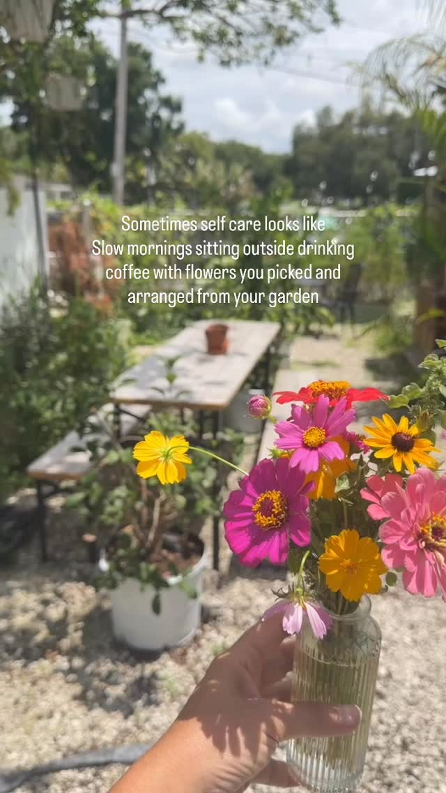 Sometimes self-care is just slowing down in the craziness of life to take in the small things like picking flowers and sitting outside with a nice cup of coffee, good book or even a few friends. Nothing crazy, nothing intense just simple moments, pausing and being present.