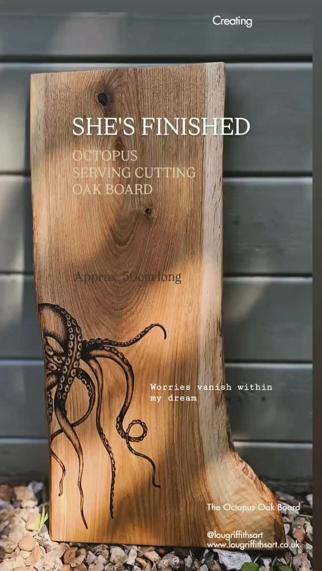 She Lasted 12 Hours
🌱 She didn't hang around! This stunning oak wood board is off to her new home in the Highlands with the loveliest couple. It makes all the work so worth it when its truly loved and valued.
🌱 Next up is a skinny Serving platter with swimming mackerel design on the same beautiful oak wood.