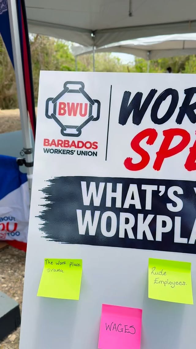 We’re at Q in the Community!
The Barbados Workers’ Union is out at Rock Hall Freedom Village connecting with workers, retirees, and members of the public as part of our Marching to 85 activities.
Stop by our booth to:
✅ Learn about your workplace rights
✅ Update your information
✅ Find out more about our Youth Arm and Retirees Division
✅ Spin the wheel and test your labour knowledge
✅ Share your biggest workplace concern on our Workers Speak board
Come chat with us, ask questions, and learn more about how the BWU continues to advocate for workers across Barbados.
#MarchingTo85 #BWU #QInTheCommunity #WorkersRights #BarbadosWorkersUnion BWU85