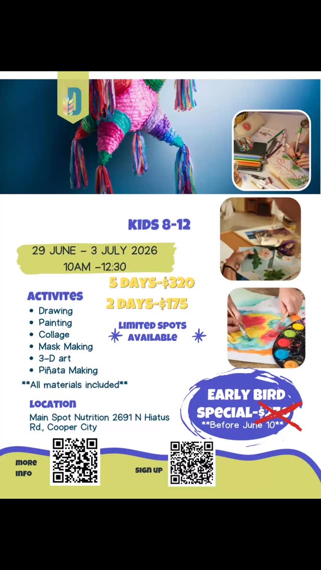 Find out more here: https://www.danielad-art.com/art-camp.
Act fast for the discount! #Art #summer #camp #kids #coopercityfl