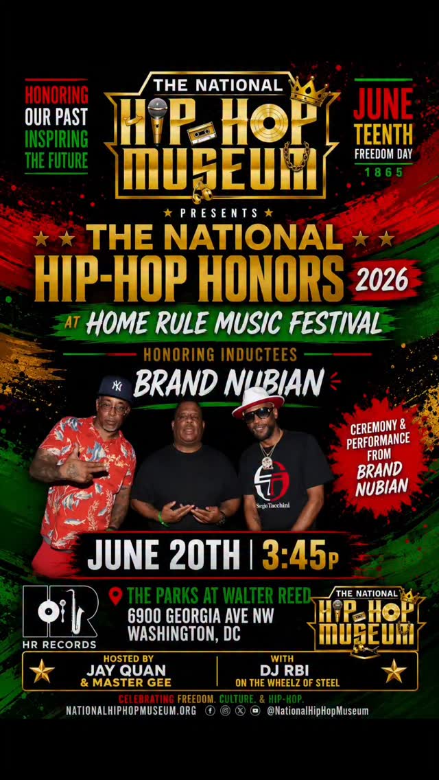 ✊🏾June 20th 3:45p The National Hip-Hop Museum Inducts Brand Nubian @hrmusicfest followed by a FREE/OUTDOOR Concert @theparksdc featuring @therealgrandpuba @sadatxbrandnubian @lordjamar Hosted by @jayquan.hiphop.historian @mastergeesugarhill with @dj_rbi on the Wheels of Steel
