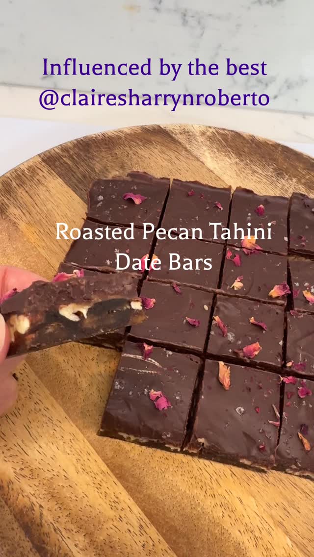 @clairesharrynroberto has a story … and she has some serious talent > go see
I have so much admiration for her and her resilience 💞
I made her delicious pecan tahini date bars … I didn’t have orange flower water but I did have blood orange Cointreau! And being a herbalist I had some rose petals to sprinkle on top 🌹
These are luxurious and delicious and easy to make. One a day for a treat ❤️ food is love ❤️
Do try Claire’s recipes they are excellent we have made her awesome cookies too
