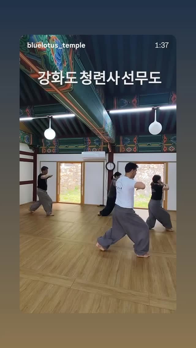 Seon Gi-gong — Yeongjeonghaengkwan(靈靜行觀)
· Jidaeche (地大體) Practice
This is a gi-gong (氣功) training within Seonmudo practice.
It involves slow, deliberate movement through which practitioners observe and regulate the flow of gi (氣) via inner contemplation (內觀).
Yeongjeonghaengkwan is broadly divided into four elemental bodies: Jidaeche (地大體 · Earth), Sudaeche (水大體 · Water), Hwadaeche (火大體 · Fire), and Pungdaeche (風大體 · Wind).
Within Jidaeche, there are ten movements: Haeng (行 · moving), Ju (住 · staying ), Jwa (坐 · Sitting), Wa (臥 · Lying), Eo (語 · Speaking), Muk (默 · Silence), Dong (動 · arising) , Jeong (靜 · subsiding), Ban (反 · returning ), and Gong (空 · Emptiness).