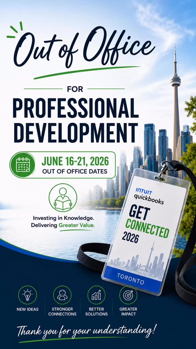 📚✈️ Our Team is Heading to Toronto!
The team at K Liu Accounting Services Inc. will be attending the Intuit QuickBooks Get Connected Conference 2026 in Toronto during the week of June 16–21.
While we are away learning, networking, and collaborating with professionals from across North America, we are excited to return with fresh ideas, practical strategies, and innovative solutions that will help us continue delivering the high level of service, responsiveness, and support our clients have come to expect.
Thank you for your continued trust, feedback, and support. Your insights help us strengthen client relationships, improve our services, and remain focused on what matters most—delivering exceptional service and cost-conscious solutions that help our clients succeed.
@quickbooksca @kliuaccounting #GetConnectedCAN #SmallBusinessCanada #Bookkeeping #TaxServices #businessadvisory