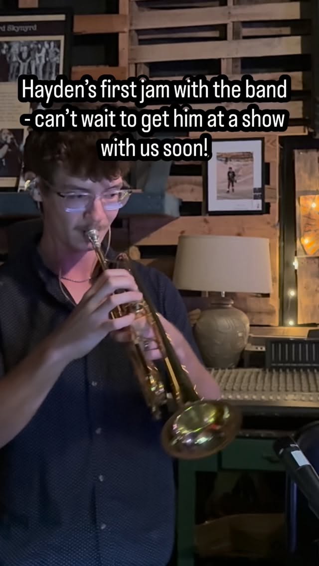 Hayden’s first jam with us on trumpet! Not easy to come into such a large group and just wing it! #johnmukaband #jamband #indierock #trumpet