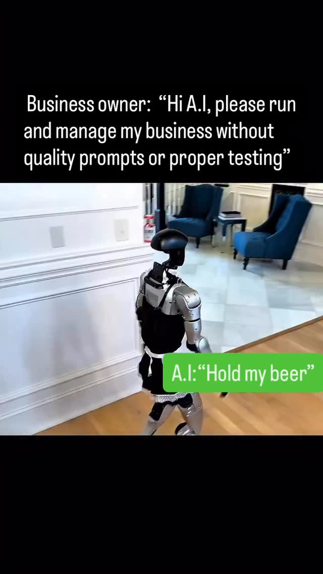AI is brilliant.
But it is not always a magic bullet for messy business admin.
Like I always say, “It doesn’t matter how shiny, clever, or suspiciously attractive your AI robot maid looks, she can still make a mess of your kitchen!”
If you don’t give AI clear instructions, test what it’s doing, and check the results, it can still absolutely make a mess of your business.
So yes, use AI.
Use it to save time, clean up admin, draft emails, and improve your systems.
But maybe don’t let it loose on your customers, inbox, quoting, or follow-up process until you’ve tested it properly.