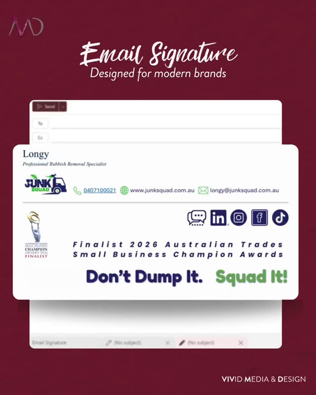 What does your email say about your brand before anyone even reads it? 👀✨
Even the smallest details can shift how your business is seen, and your sign-off is no exception. 💌
Need branded materials that stand out and stay consistent? Let’s design it for you at www.vividmediadesign.au�
#VividMediaDesign #NewsletterDesign #EmailMarketing #CreativeStudio #SocialMediaManagement #DesignThatConnects #DigitalDesign #VisualStorytelling #CreativeInspo #ContentDesign #ModernDesign #WebsiteGoals