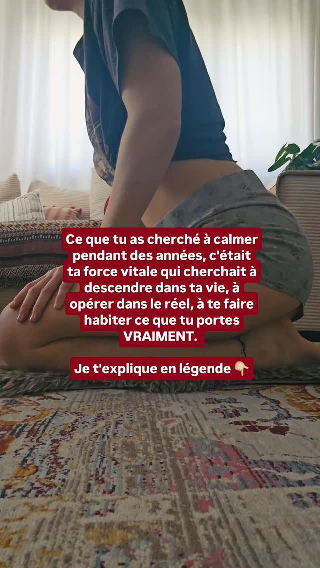 Tenir une conversation où tu poses ta limite alors que tu repoussais depuis des mois, sans te rétracter à la première tension, sentir le désir monter dans ton bassin et ne pas le couper parce que quelque chose en toi ne s'autorise pas encore à prendre, signer un contrat au prix que tu vaux vraiment sans réduire la voix au dernier moment, traverser une montée d'intensité dans ton corps sans aller chercher quelque chose pour la calmer parce que tu as trop ressenti par le passé et que tu l'as associée au danger, prendre une décision qui va coûter, qui va déranger, qui va peut-être faire perdre quelqu'un en chemin, et la tenir quand même parce que ton corps sait que c'est juste. Ce sont des actes de mobilisation que la régulation seule n'est pas capable de contenir.
Tout ce que tu as appris à réguler en toi, la colère, le désir, l'intensité, le stress qui monte trop fort, c'est précisément ce qui aurait dû circuler. Ce que tu as cherché à calmer pendant des années, c'était ta force vitale qui cherchait à descendre dans ta vie, à opérer dans le réel, à te faire habiter ce que tu portes vraiment.
Et toi, qu'est-ce que tu faisais ? Tu lui faisais perdre en puissance, tu la rendais inactive alors que c'est cette force dont tu avais besoin pour voir les changements opérer dans ta vie, même si ça t'aurait fait faire pipi dans ta culotte tellement tu aurais eu la trouille.
Un système nerveux qui ne sait que s'apaiser finit par éteindre tout ce qui pulse en toi, ton désir, ta colère souveraine, ta puissance vitale, l'élan vers ce que tu es vraiment venu vivre ici, et tu as besoin d'un corps capable de tenir ce qui est vivant en toi sans le couper, capable de traverser l'inconfort de ce qui monte sans immédiatement chercher à le faire redescendre.
C'est exactement ce sur quoi je travaille depuis 2021 avec des femmes et des hommes qui ont tout essayé pour aller mieux, et qui sentent que quelque chose d'essentiel ne circule toujours pas.
Rejoins le canal Telegram Force de Vie. Une annonce arrive bientôt, avec un cadeau pour ceux qui sont déjà là. Lien en bio.
Je suis Andrea, je t'accompagne à mobiliser ta force vitale pour enfin vivre la vie dont tu mérites.