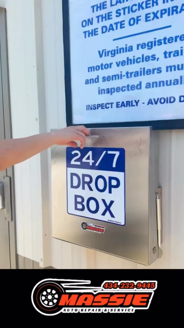 NEW AFTER-HOURS DROP BOX AVAILABLE 🔧🚗
Life doesn’t always fit into business hours, and now your vehicle service doesn’t have to either.
➡️Dropping Off Before or After Hours?
✔ Open the front door
✔ Place your key in an envelope
✔ Fill out the information on the envelope
✔ Drop it securely in our drop box
➡️Picking Up After Hours?
✔ Pay by phone or through the secure pay link sent to your phone
✔ Once payment is received, we’ll place your keys in the drop box
✔ You’ll receive a text with your assigned locker number and combination
✔ Retrieve your keys whenever it’s convenient for you
Simple. Secure. Convenient.
At Massie Auto Repair & Service, we’re making it easier than ever to keep your vehicle on the road—on your schedule.