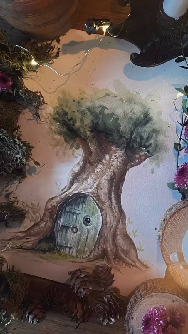 Watercolour Wednesday//A little magical treehouse #paintingvideo #ukartist #watercolourart #learningresources #wildfeatheredu