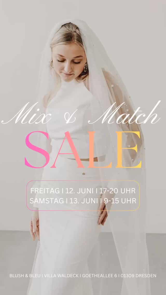 BRIDAL MIX & MATCH SALE - Diesen Freitag & Samstag bei uns im Store.
🙏🙏🙏
TEILT GERN DEN BEITRAG UND KOMMT EINFACH VORBEI! 🥂🤍🫶
📍Goetheallee 6 in 01309 Dresden
#bridalsale #mixandmatchsale #brautkleidzweiteiler #standesamtlook #sale