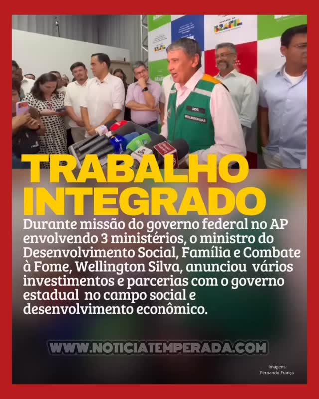 | Macapá/AP - Em uma agenda conjunta no Amapá ao lado dos ministros Waldez Góes (Integração e Desenvolvimento Regional) e Celso Sabino (Turismo), o ministro do Desenvolvimento e Assistência Social, Família e Combate à Fome, Wellington Silva, anunciou uma série de investimentos e parcerias voltadas ao desenvolvimento social e econômico do estado. A declaração foi dada durante evento em Macapá, após passagem pelo município de Oiapoque.
“A orientação do presidente do Brasil é trabalhe pelo Amapá. Trabalhar de forma integrada”, afirmou Wellington Silva, ao destacar o esforço conjunto entre governo federal, estado e municípios.
O ministro anunciou a liberação de mais de R$ 34 milhões para fortalecer a proteção social no estado, por meio do programa MobSuas, que atenderá à rede de assistência social. Também foi anunciado o reforço do custeio do Sistema Único de Assistência Social (Suas) e a entrega de veículos para atender os municípios.
A grande novidade, segundo Wellington Silva, é a implantação de um sistema de tecnologia social para acesso à água e saneamento em pequenas comunidades. Serão investidos R$ 23,5 milhões para beneficiar 840 comunidades — incluindo populações indígenas e ribeirinhas — com água tratada, banheiros e filtros, utilizando tecnologia adaptada ao conhecimento local.
“Vamos completar essa parceria com o governo do Estado, o governador Clécio, os municípios e entidades”, detalhou o ministro.
Wellington Silva também destacou os avanços do Programa Acredita, voltado ao empreendedorismo e geração de emprego. Em parceria com o Sebrae, o Instituto Federal e o Ministério do Turismo, por meio do Fungetur, a iniciativa vai qualificar moradores do Amapá, com foco em pequenos negócios.
“Destaco que já alcançamos cerca de 1.700 pequenos negócios, além de 702 empreendedores no campo e o programa de aquisição de alimentos, que compra a produção local e destina a quem mais precisa”, afirmou.